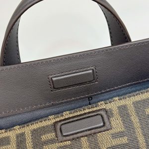 FendiI 27 BAG IN BROWN MIX BLACK JACQUARD FABRIC WITH CALFSKIN