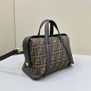 FendiI 27 BAG IN BROWN MIX BLACK JACQUARD FABRIC WITH CALFSKIN
