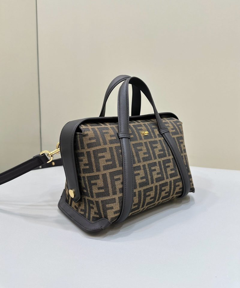 FendiI 27 BAG IN BROWN MIX BLACK JACQUARD FABRIC WITH CALFSKIN