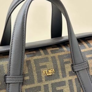 FendiI 27 BAG IN BROWN MIX BLACK JACQUARD FABRIC WITH CALFSKIN