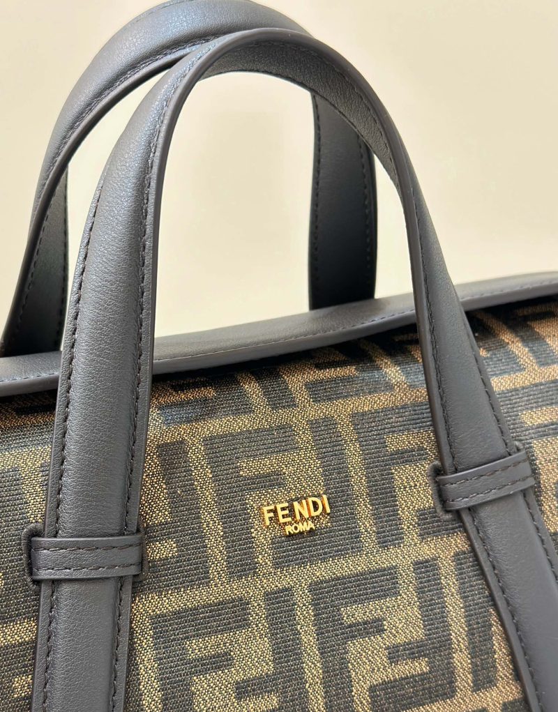 FendiI 27 BAG IN BROWN MIX BLACK JACQUARD FABRIC WITH CALFSKIN