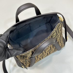 FendiI 27 BAG IN BROWN MIX BLACK JACQUARD FABRIC WITH CALFSKIN