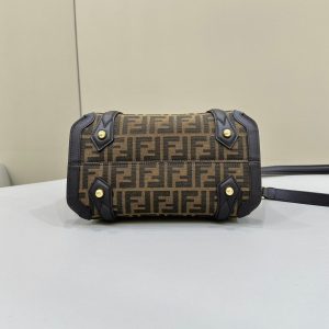 FendiI 27 BAG IN BROWN MIX BLACK JACQUARD FABRIC WITH CALFSKIN