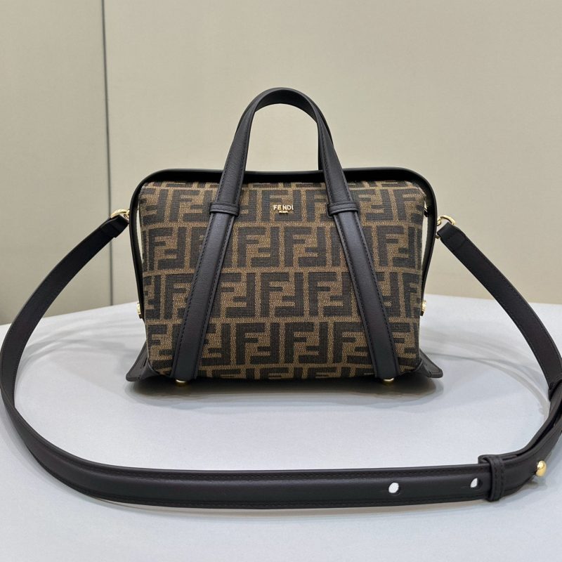 FendiI 27 BAG IN BROWN MIX BLACK JACQUARD FABRIC WITH CALFSKIN