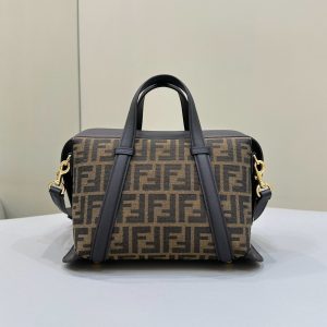 FendiI 27 BAG IN BROWN MIX BLACK JACQUARD FABRIC WITH CALFSKIN