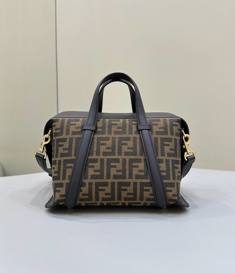 FendiI 27 BAG IN BROWN MIX BLACK JACQUARD FABRIC WITH CALFSKIN