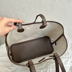 OPHIDIA SMALL TOTE BAG 31 BEIGE CANVAS AND BROWN CALFSKIN