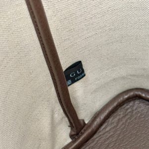 OPHIDIA SMALL TOTE BAG 31 BEIGE CANVAS AND BROWN CALFSKIN