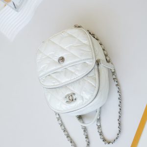BACKPACK 22 IN WHITE FABRIC SILVER HARDWARE