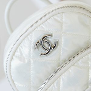 BACKPACK 22 IN WHITE FABRIC SILVER HARDWARE
