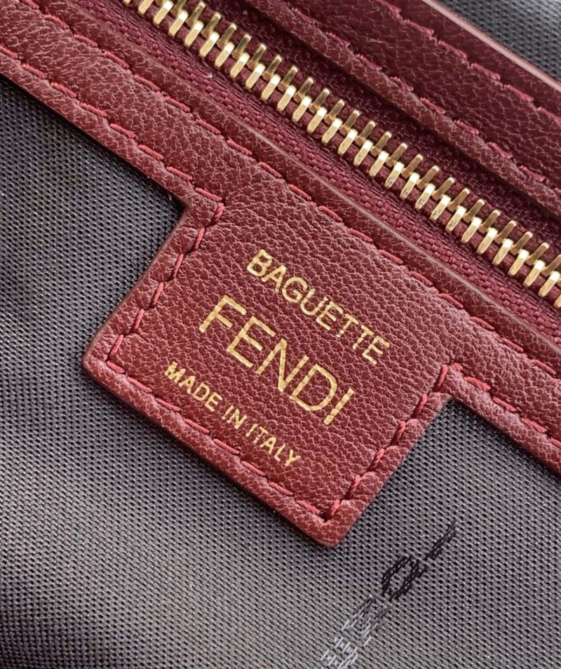 Fendi Baguette 27 Bag With FF Motif Burgundy Leather Ghw