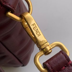 Fendi Baguette 27 Bag With FF Motif Burgundy Leather Ghw