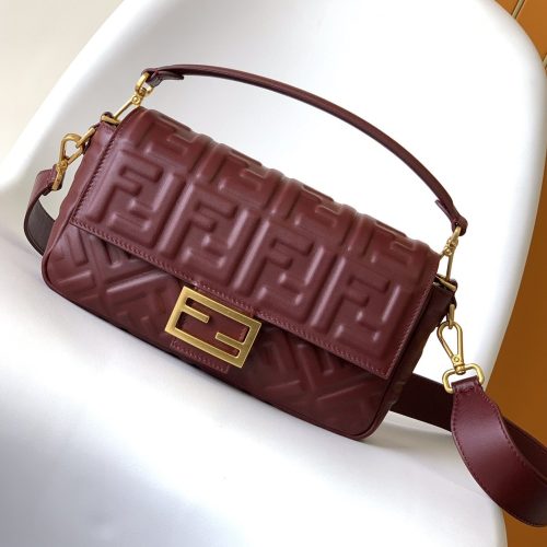20240108_i1704688999_4931_0_jpg_ea2e44ae-3d8a-4075-8b24-6391f3deae5c Fendi Baguette 27 Bag With FF Motif Burgundy Leather Ghw