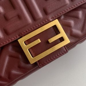 Fendi Baguette 27 Bag With FF Motif Burgundy Leather Ghw
