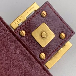 Fendi Baguette 27 Bag With FF Motif Burgundy Leather Ghw
