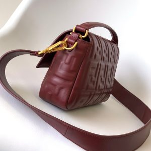 Fendi Baguette 27 Bag With FF Motif Burgundy Leather Ghw