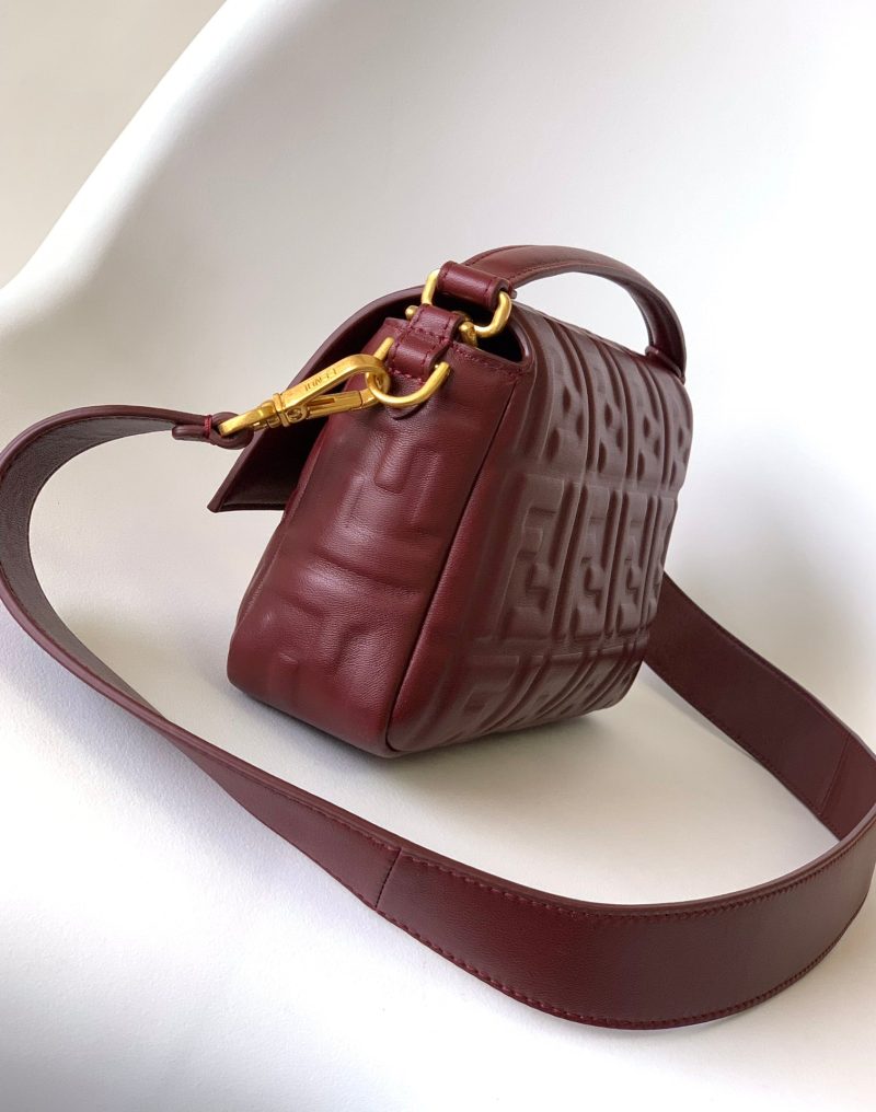 Fendi Baguette 27 Bag With FF Motif Burgundy Leather Ghw