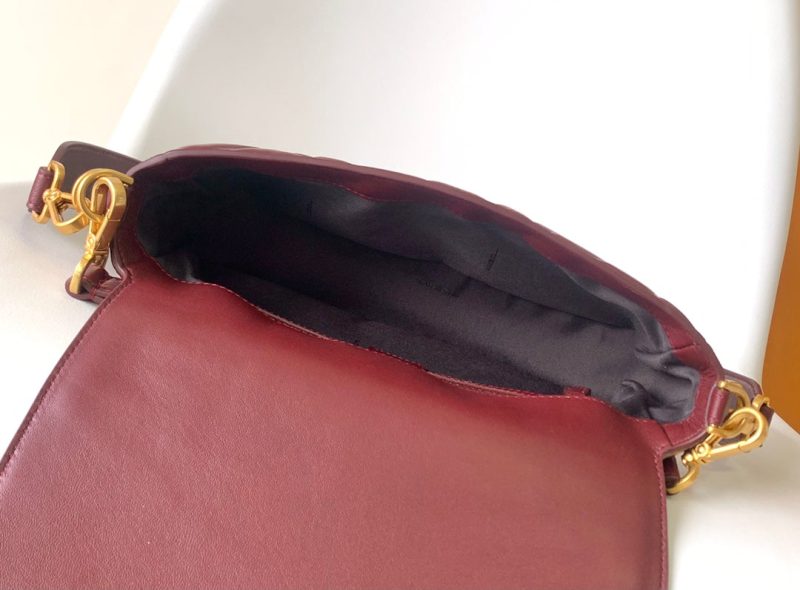 Fendi Baguette 27 Bag With FF Motif Burgundy Leather Ghw