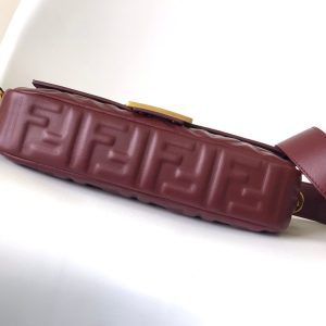 Fendi Baguette 27 Bag With FF Motif Burgundy Leather Ghw