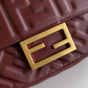 Mini Baguette Bag 20 With FF Motif Burgundy Leather Ghw