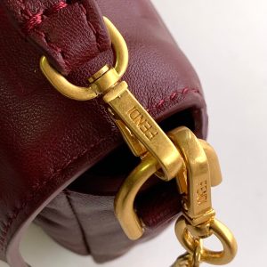 Mini Baguette Bag 20 With FF Motif Burgundy Leather Ghw