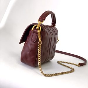 Mini Baguette Bag 20 With FF Motif Burgundy Leather Ghw