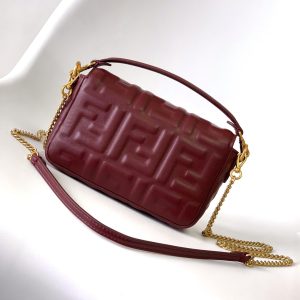 Mini Baguette Bag 20 With FF Motif Burgundy Leather Ghw