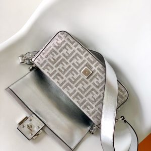 Fendi Baguette 27 Bag Silver Leather with Crystal FF Motif Shw