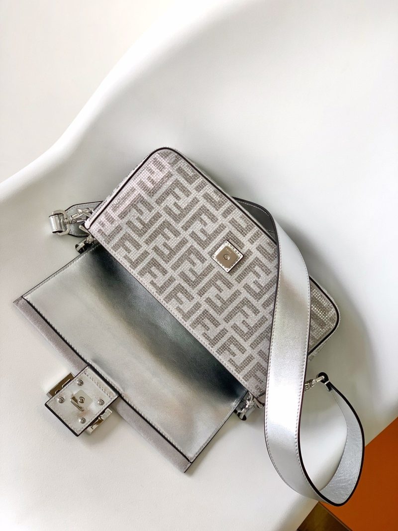 Fendi Baguette 27 Bag Silver Leather with Crystal FF Motif Shw