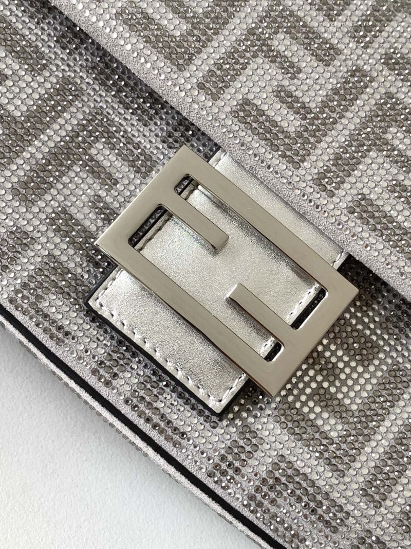 Fendi Baguette 27 Bag Silver Leather with Crystal FF Motif Shw
