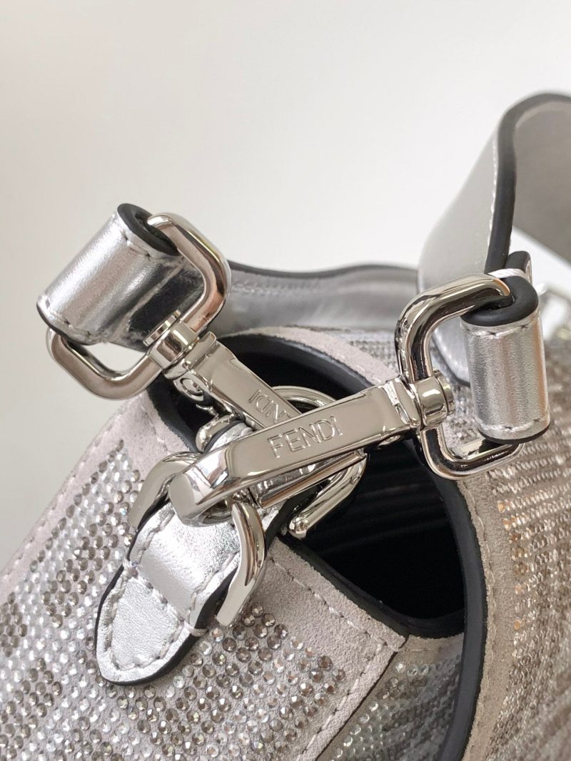 Fendi Baguette 27 Bag Silver Leather with Crystal FF Motif Shw