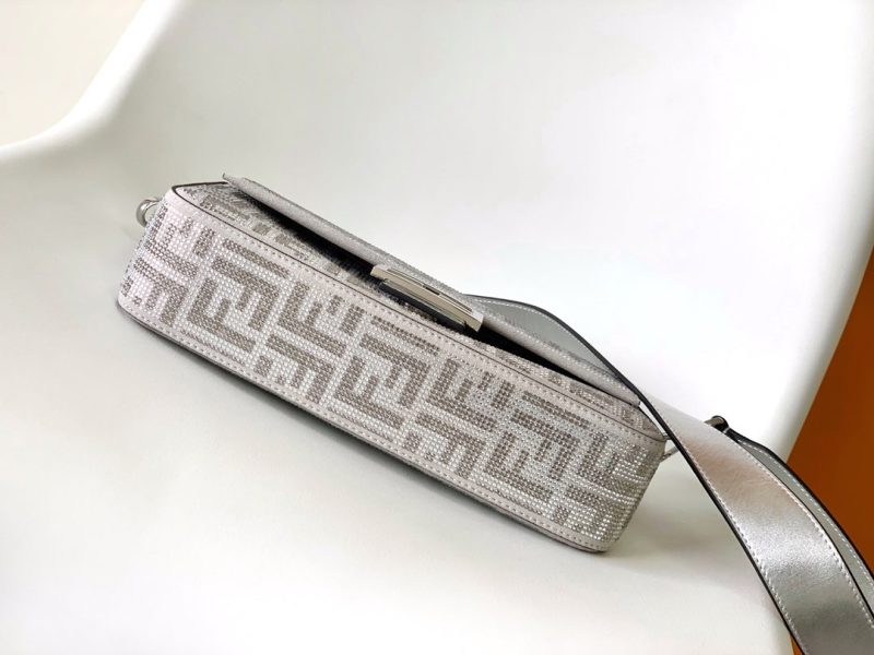 Fendi Baguette 27 Bag Silver Leather with Crystal FF Motif Shw