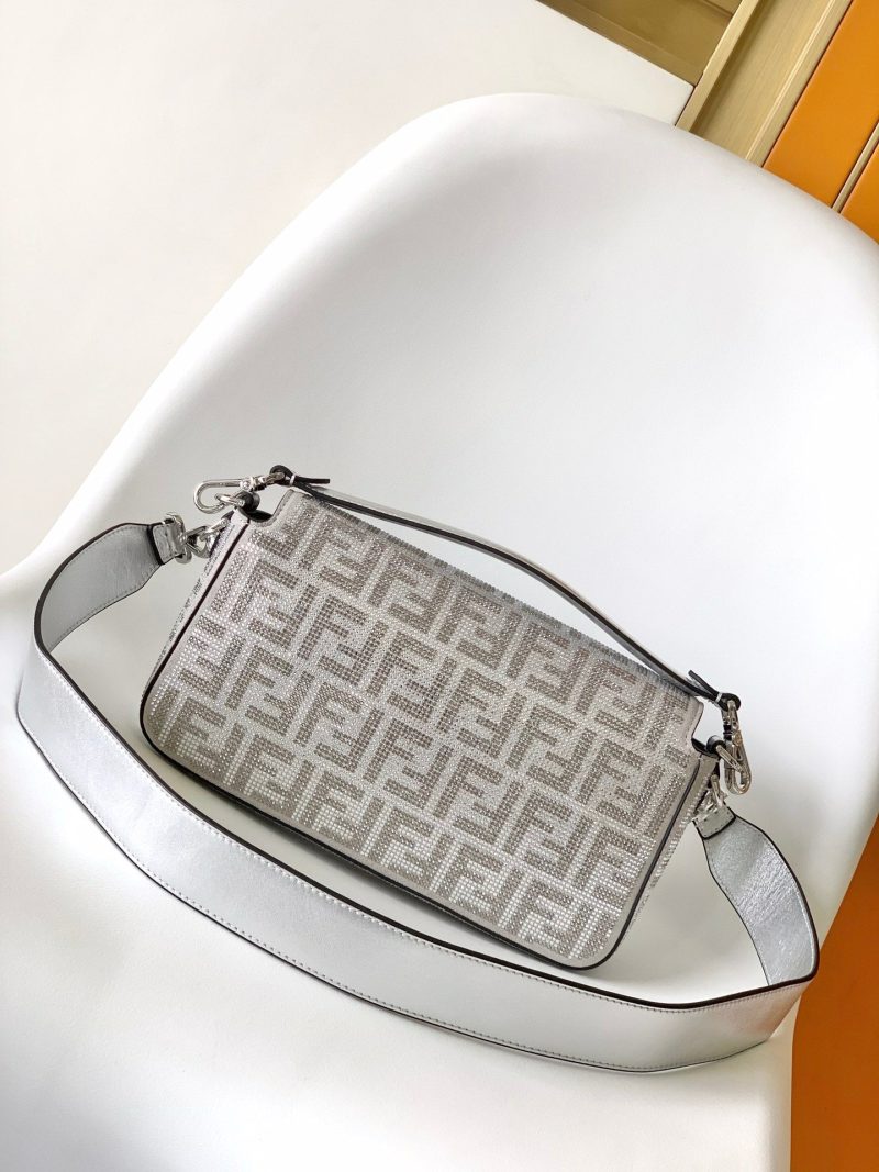 Fendi Baguette 27 Bag Silver Leather with Crystal FF Motif Shw