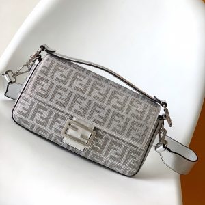 Fendi Baguette 27 Bag Silver Leather with Crystal FF Motif Shw