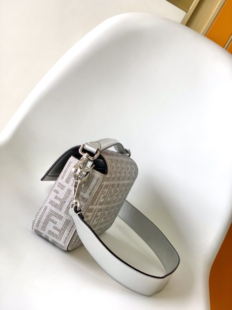 Fendi Baguette 27 Bag Silver Leather with Crystal FF Motif Shw