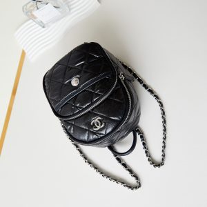 BACKPACK 22 IN BLACK FABRIC SILVER HARDWARE