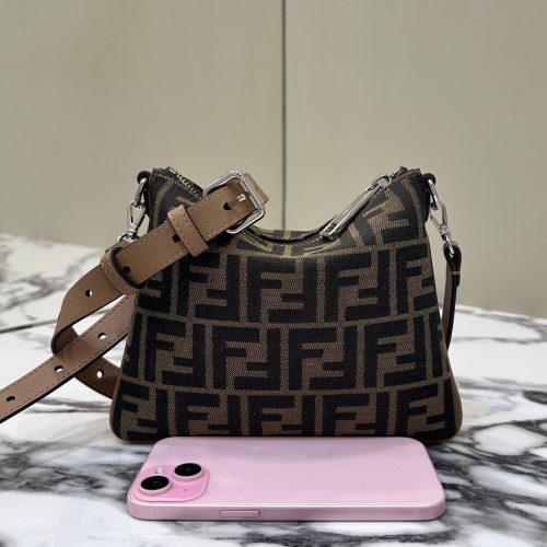 20240318_i1710752169_3766_2_jpg SHOULDER BAG 19 WITH FF MOTIF IN BROWN JACQUARD FABRIC