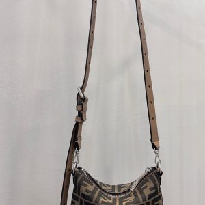 SHOULDER BAG 19 WITH FF MOTIF IN BROWN JACQUARD FABRIC