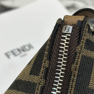 SHOULDER BAG 19 WITH FF MOTIF IN BROWN JACQUARD FABRIC