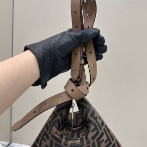 SHOULDER BAG 19 WITH FF MOTIF IN BROWN JACQUARD FABRIC