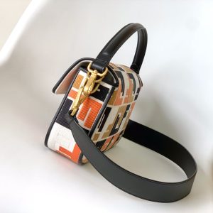Fendi Baguette Black White Brown Orange Canvas Bag 27 with FF Embroidery Ghw