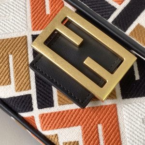 Fendi Baguette Black White Brown Orange Canvas Bag 27 with FF Embroidery Ghw