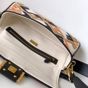Fendi Baguette Black White Brown Orange Canvas Bag 27 with FF Embroidery Ghw