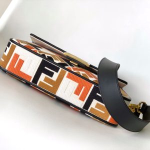 Fendi Baguette Black White Brown Orange Canvas Bag 27 with FF Embroidery Ghw