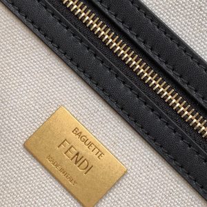 Fendi Baguette Black White Brown Orange Canvas Bag 27 with FF Embroidery Ghw