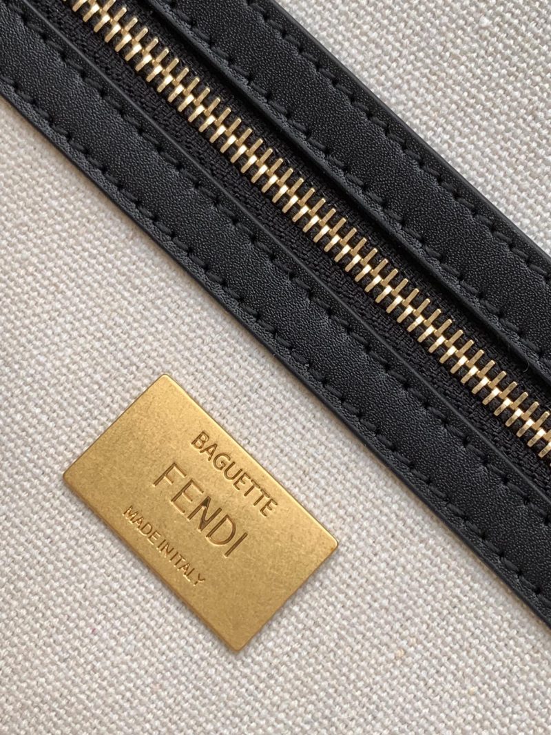 Fendi Baguette Black White Brown Orange Canvas Bag 27 with FF Embroidery Ghw