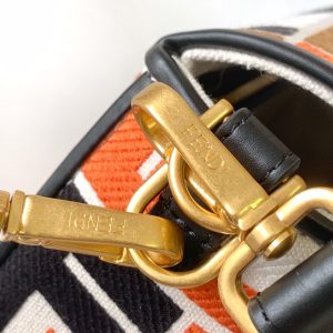 Fendi Baguette Black White Brown Orange Canvas Bag 27 with FF Embroidery Ghw