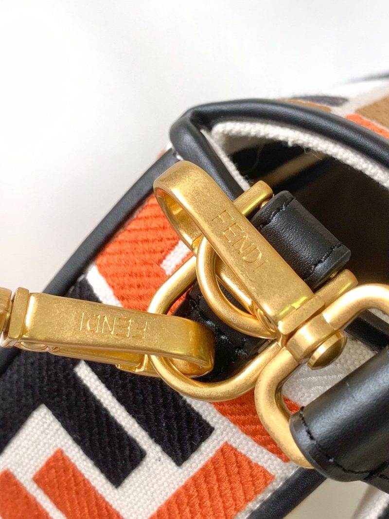 Fendi Baguette Black White Brown Orange Canvas Bag 27 with FF Embroidery Ghw