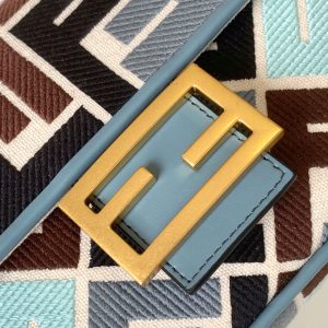 Fendi Baguette Sky Blue and Multicolour Canvas Bag 27 with FF Embroidery Ghw