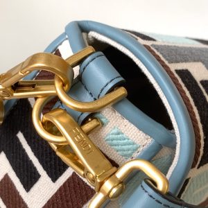Fendi Baguette Sky Blue and Multicolour Canvas Bag 27 with FF Embroidery Ghw